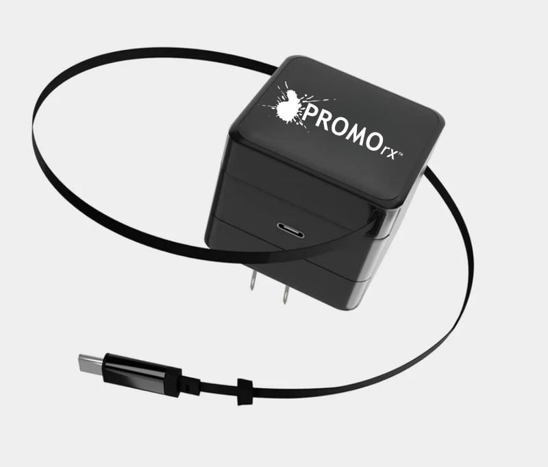 wall charger w/retractable cable white logo