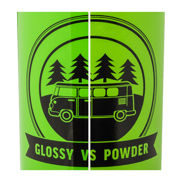 Glossy insulated bottle vs powder coated logo