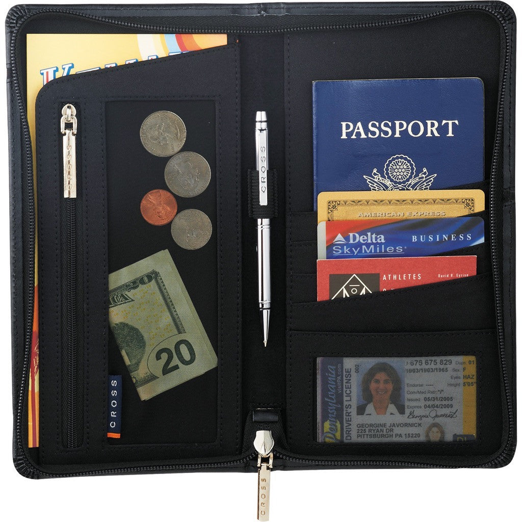 Cross Bonded Leather Travel Wallet With Pen