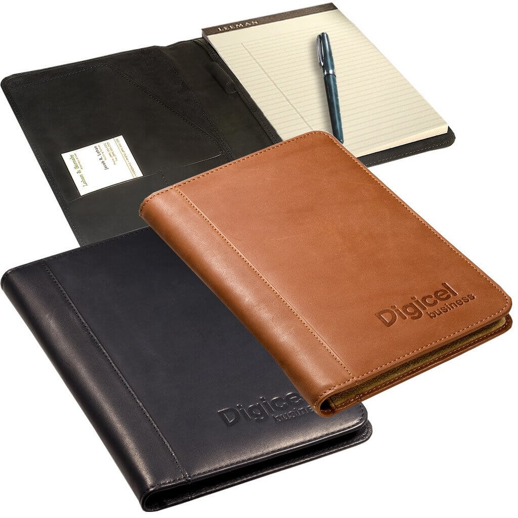 Full Grain Leather Junior Portfolio Debossed Open