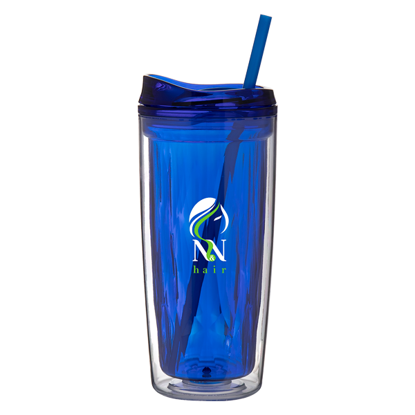 custom tumbler with straw - blue