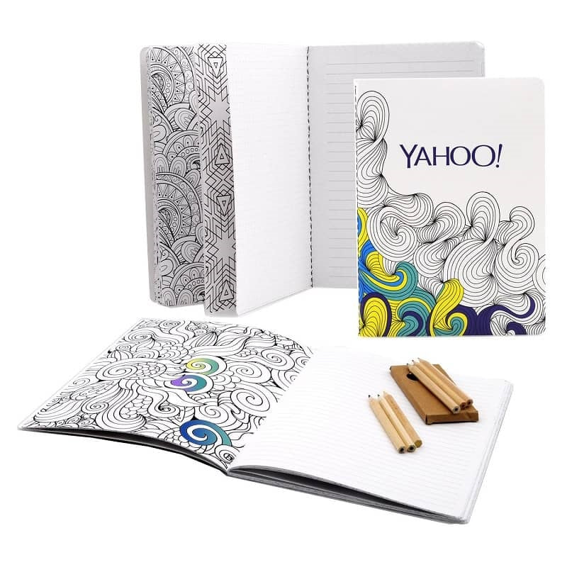 coloring book journal with pencils