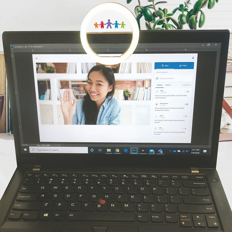 customized selfie light clipped on laptop